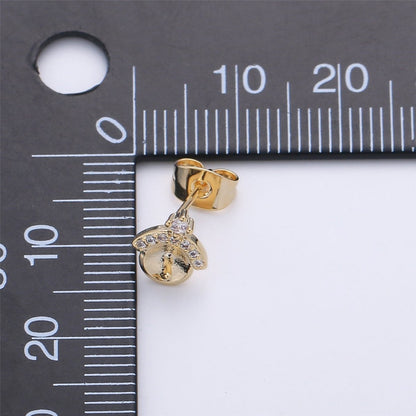 Gold Round Studs with Beads DIY Pearl Earring Settings, Half Drilled Pearl Earring Hook Mountings K-417