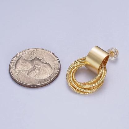 Gold Round Textured Chain Wreath Geometric Stud Earrings | AE1040