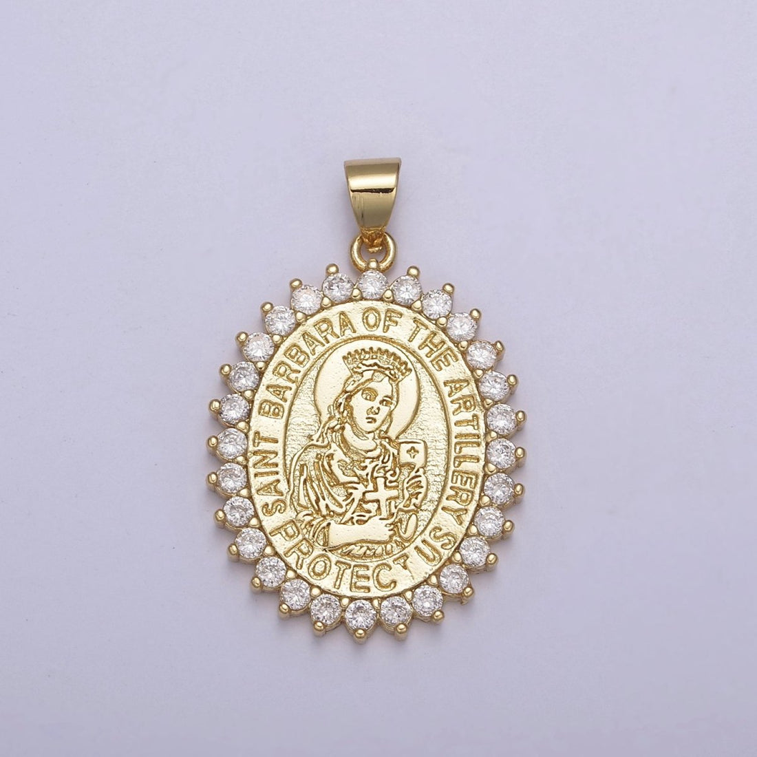 Gold Saint Barbara, Patron of Military, Artillery, Firefighters, Sailors, Religious Pendant Necklace, St Barbara Medal Necklace H-899
