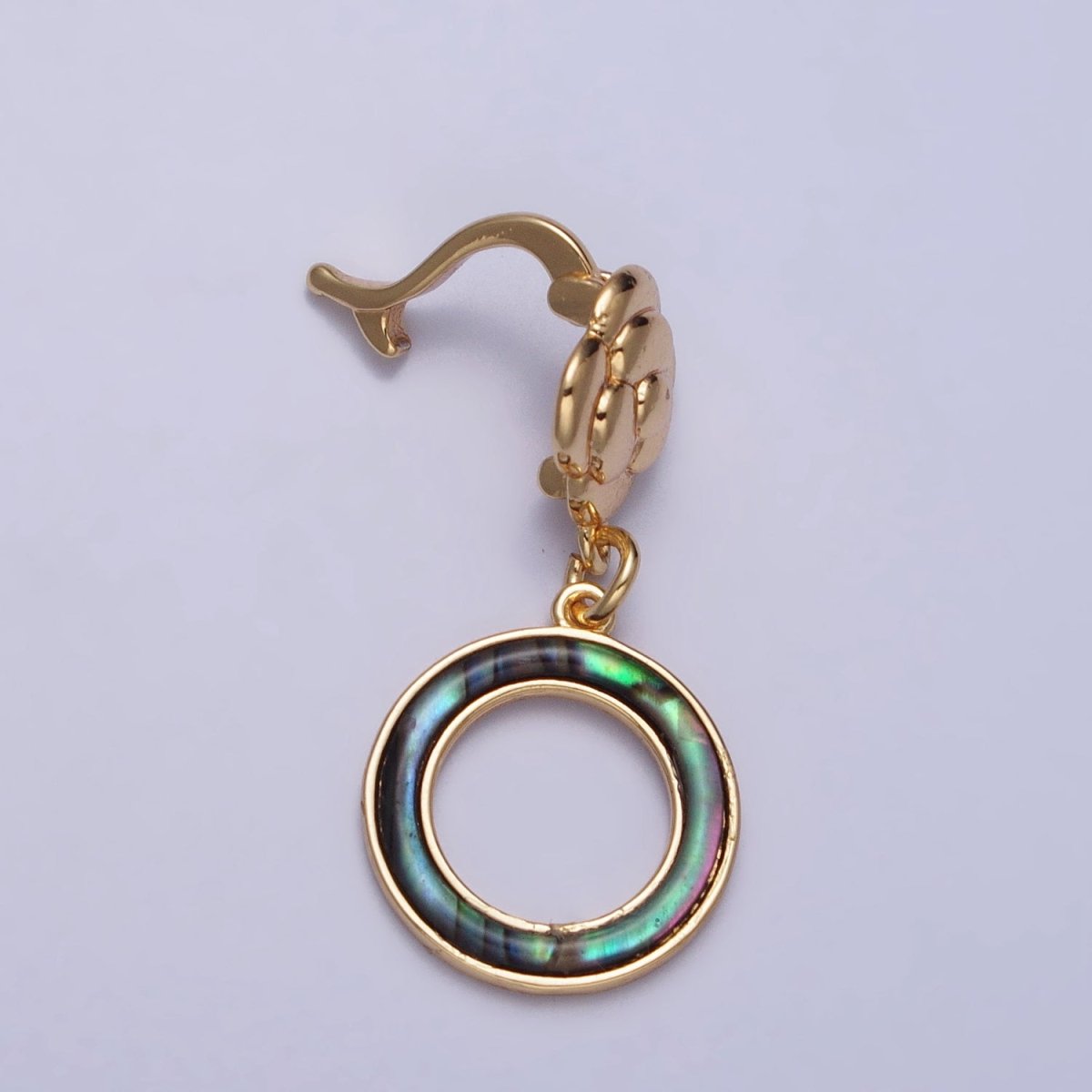 Gold Shell Pearl, Abalone Open Round Circle Drop Snap Rose Flower Bail Charm | Z-070 Z-071