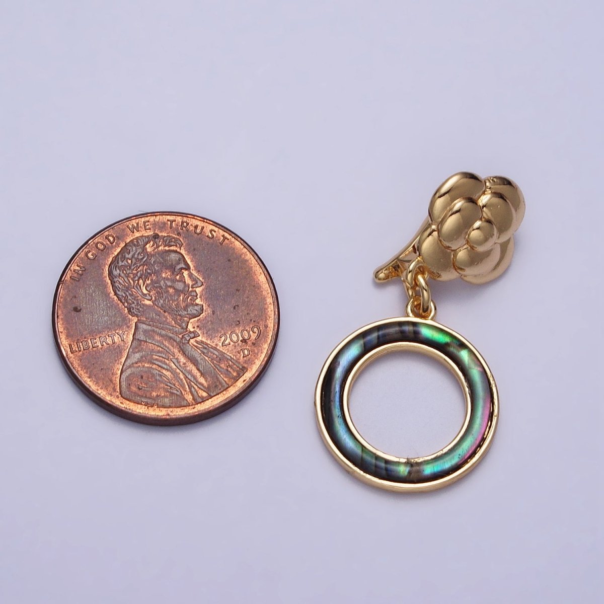 Gold Shell Pearl, Abalone Open Round Circle Drop Snap Rose Flower Bail Charm | Z-070 Z-071
