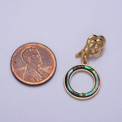 Gold Shell Pearl, Abalone Open Round Circle Drop Snap Rose Flower Bail Charm | Z-070 Z-071