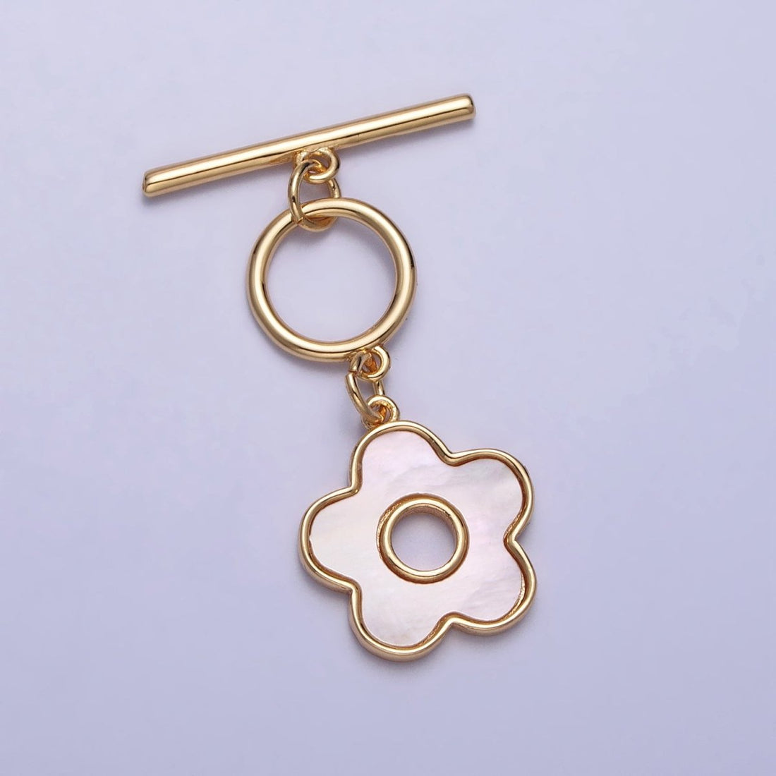 Gold Shell Pearl Flower Dangle Toggle Clasps Jewelry Closure Supply | Z-092