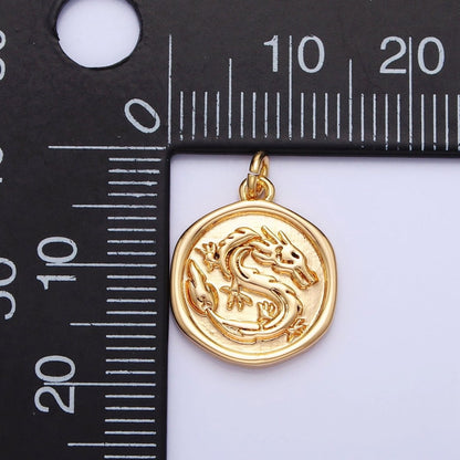 Gold, Silver Ancient Dragon Animal Stamped Coin Charm | AC440