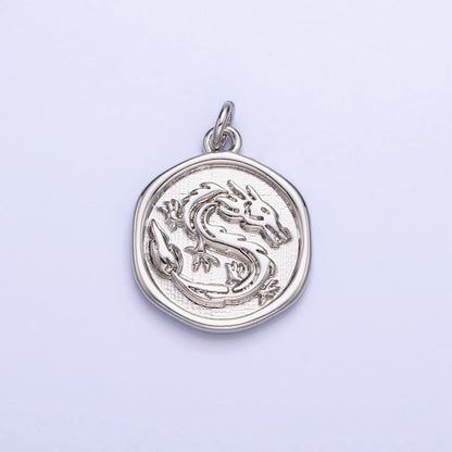 Gold, Silver Ancient Dragon Animal Stamped Coin Charm | AC440
