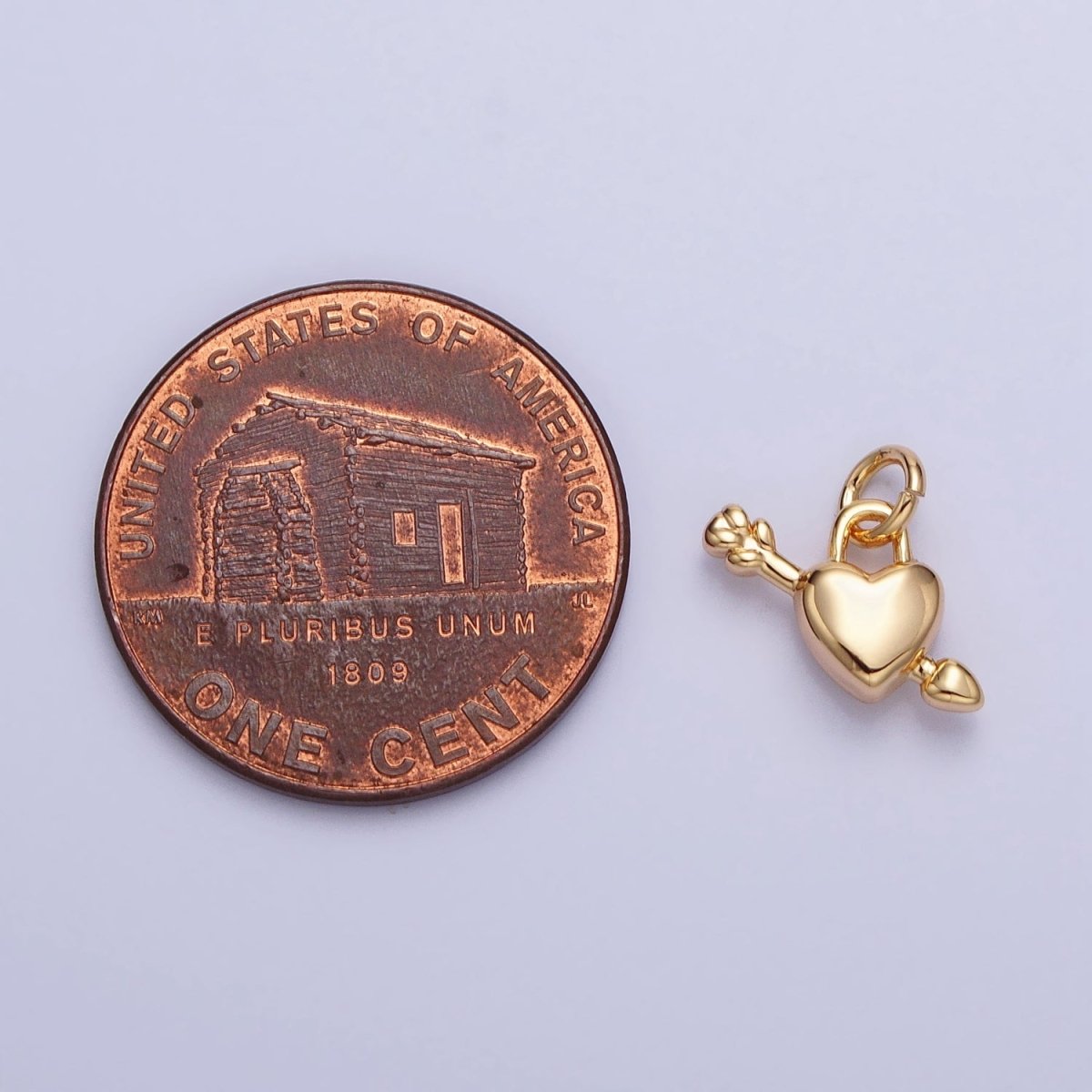 Gold, Silver Arrowed Heart Lock Valentine Mini Puffed Add-On Charm | AC707 AC708