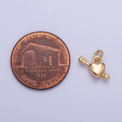 Gold, Silver Arrowed Heart Lock Valentine Mini Puffed Add-On Charm | AC707 AC708