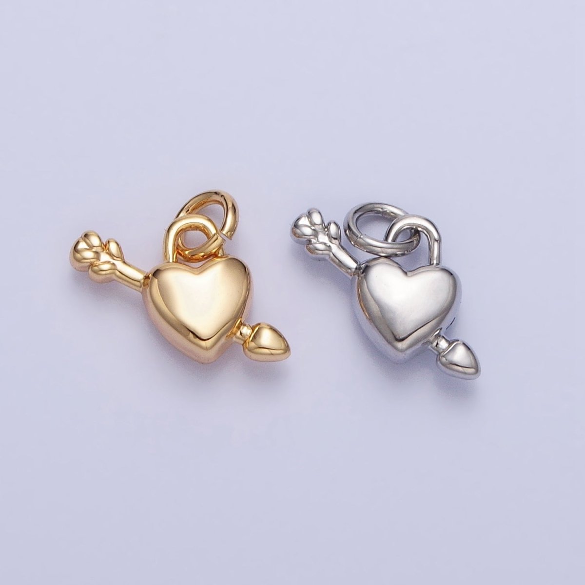 Gold, Silver Arrowed Heart Lock Valentine Mini Puffed Add-On Charm | AC707 AC708