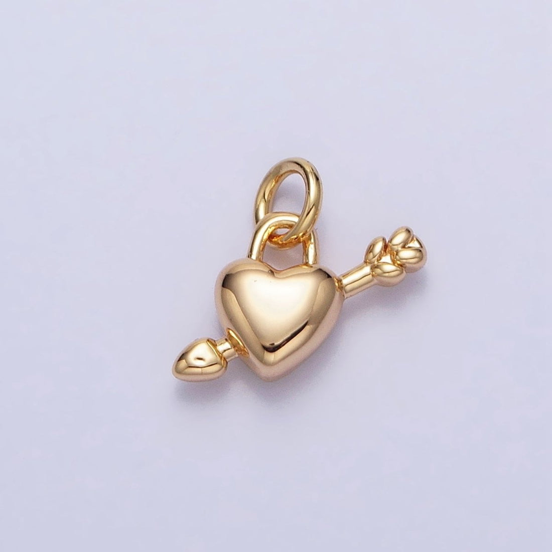Gold, Silver Arrowed Heart Lock Valentine Mini Puffed Add-On Charm | AC707 AC708