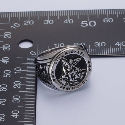 Gold, Silver, Bronze, Mixed Metal Stainless Steel Saint St. Michael Protection Signet Ring