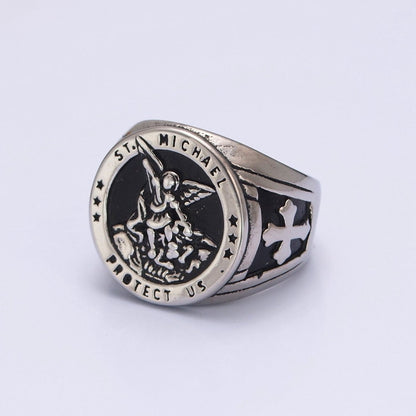Gold, Silver, Bronze, Mixed Metal Stainless Steel Saint St. Michael Protection Signet Ring