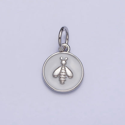 Gold, Silver Bumble Queen Bee White Enamel Round Charm | AC990 AC991