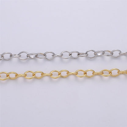 Gold / Silver Cable Chain, Textured Link Chain, 24K Gold Plated Chain by Yard, Unfinished Chain For Bracelet Necklace Supply, 9X10mm| ROLL-094, ROLL-098 Clearance Pricing