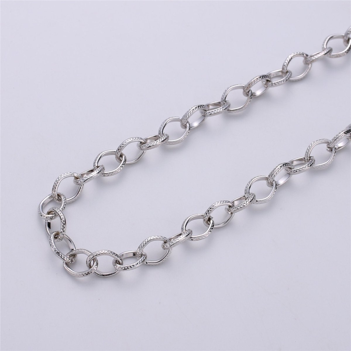 Gold / Silver Cable Chain, Textured Link Chain, 24K Gold Plated Chain by Yard, Unfinished Chain For Bracelet Necklace Supply, 9X10mm| ROLL-094, ROLL-098 Clearance Pricing