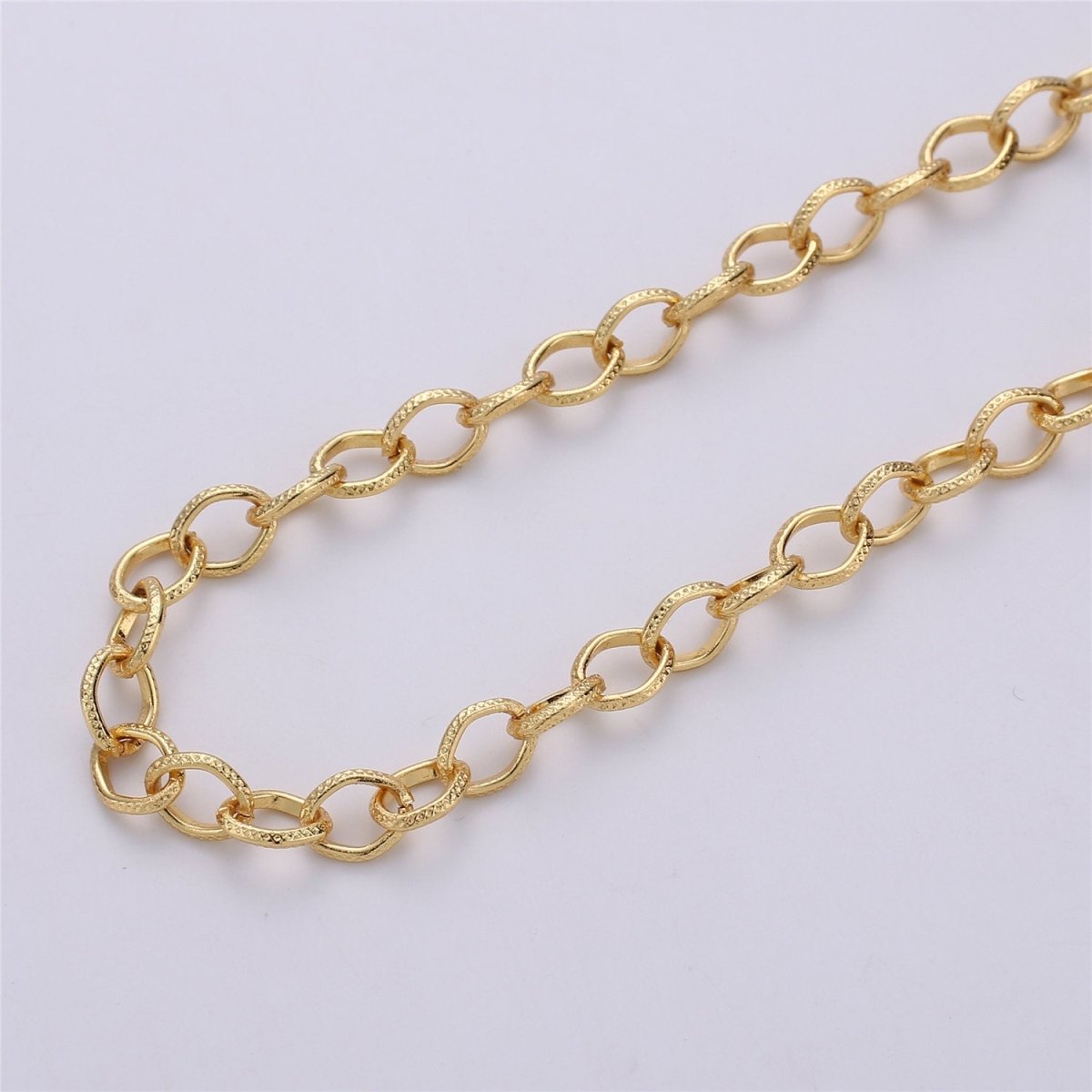Gold / Silver Cable Chain, Textured Link Chain, 24K Gold Plated Chain by Yard, Unfinished Chain For Bracelet Necklace Supply, 9X10mm| ROLL-094, ROLL-098 Clearance Pricing