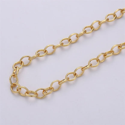 Gold / Silver Cable Chain, Textured Link Chain, 24K Gold Plated Chain by Yard, Unfinished Chain For Bracelet Necklace Supply, 9X10mm| ROLL-094, ROLL-098 Clearance Pricing