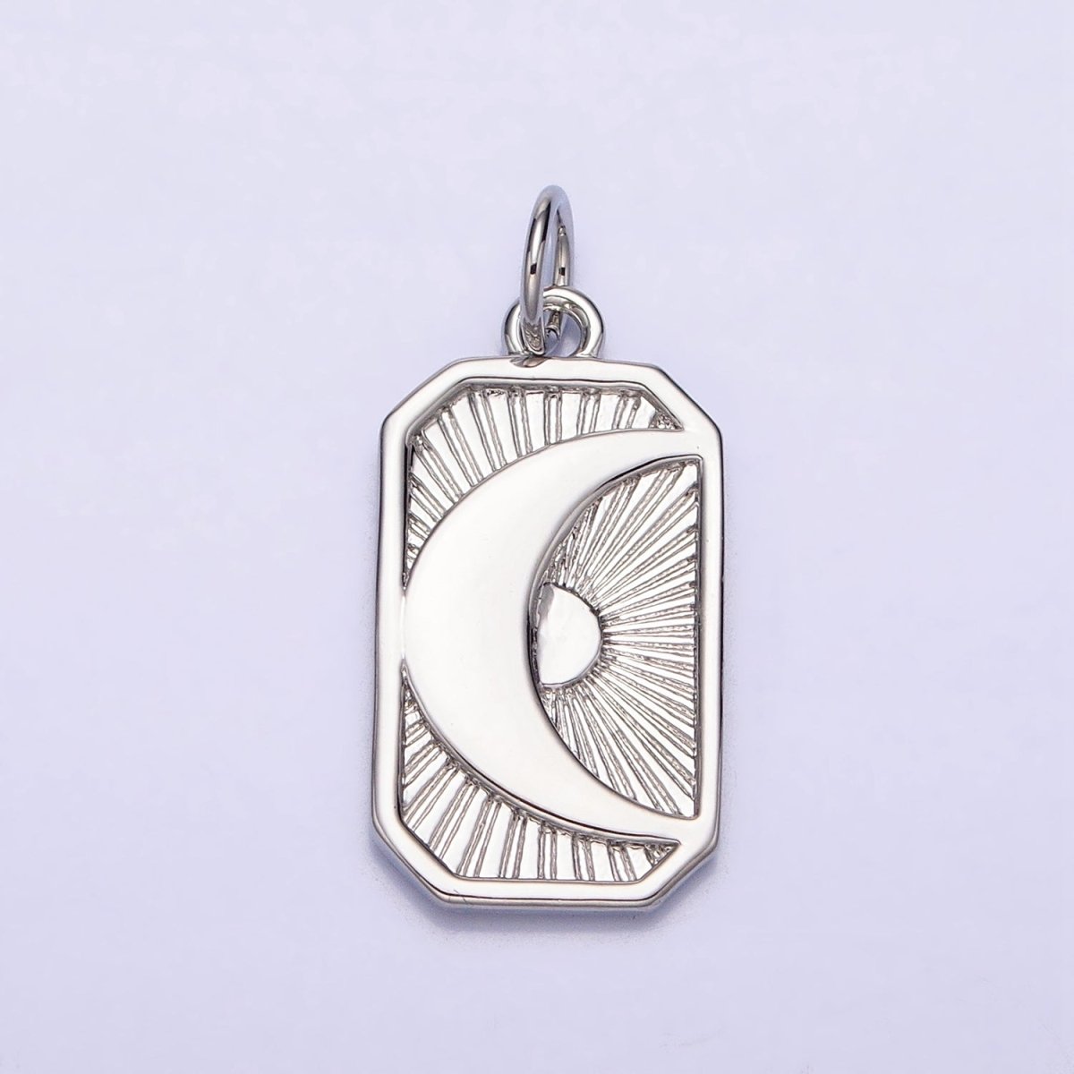 Gold, Silver Celestial Crescent Moon Starburst Long Rectangular Bar Charm | AC591 AC592