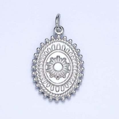 Gold, Silver Celestial Sun Textured Dotted Outline Artisan Oval Charm | AC627 AC628