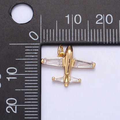 Gold, Silver Clear Baguette Airplane Flight Mini Add-On Charm | AC-703 AC-704