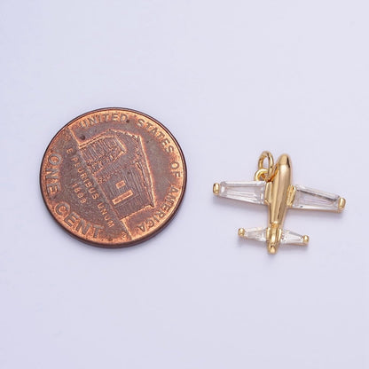 Gold, Silver Clear Baguette Airplane Flight Mini Add-On Charm | AC-703 AC-704