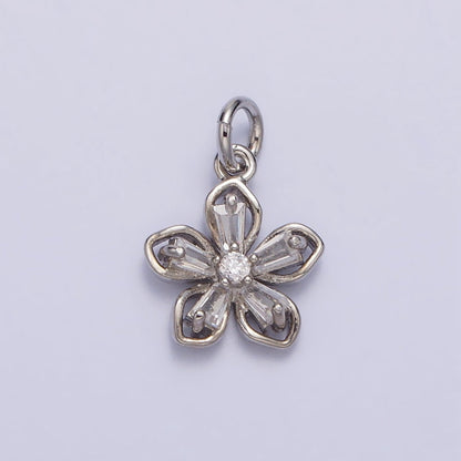 Gold, Silver Clear Baguette CZ Flower Petal Mini Add-On Charm | AC279