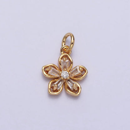 Gold, Silver Clear Baguette CZ Flower Petal Mini Add-On Charm | AC279