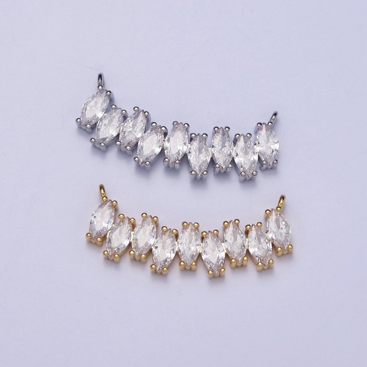 Gold, Silver Clear CZ Marquise Cubic Zirconia Curved Lined 22.5mm Connector | Y-810