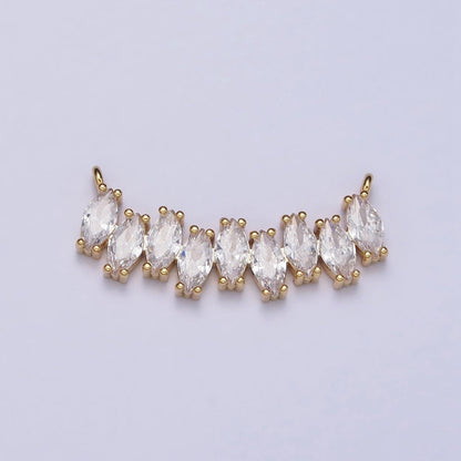 Gold, Silver Clear CZ Marquise Cubic Zirconia Curved Lined 22.5mm Connector | Y-810