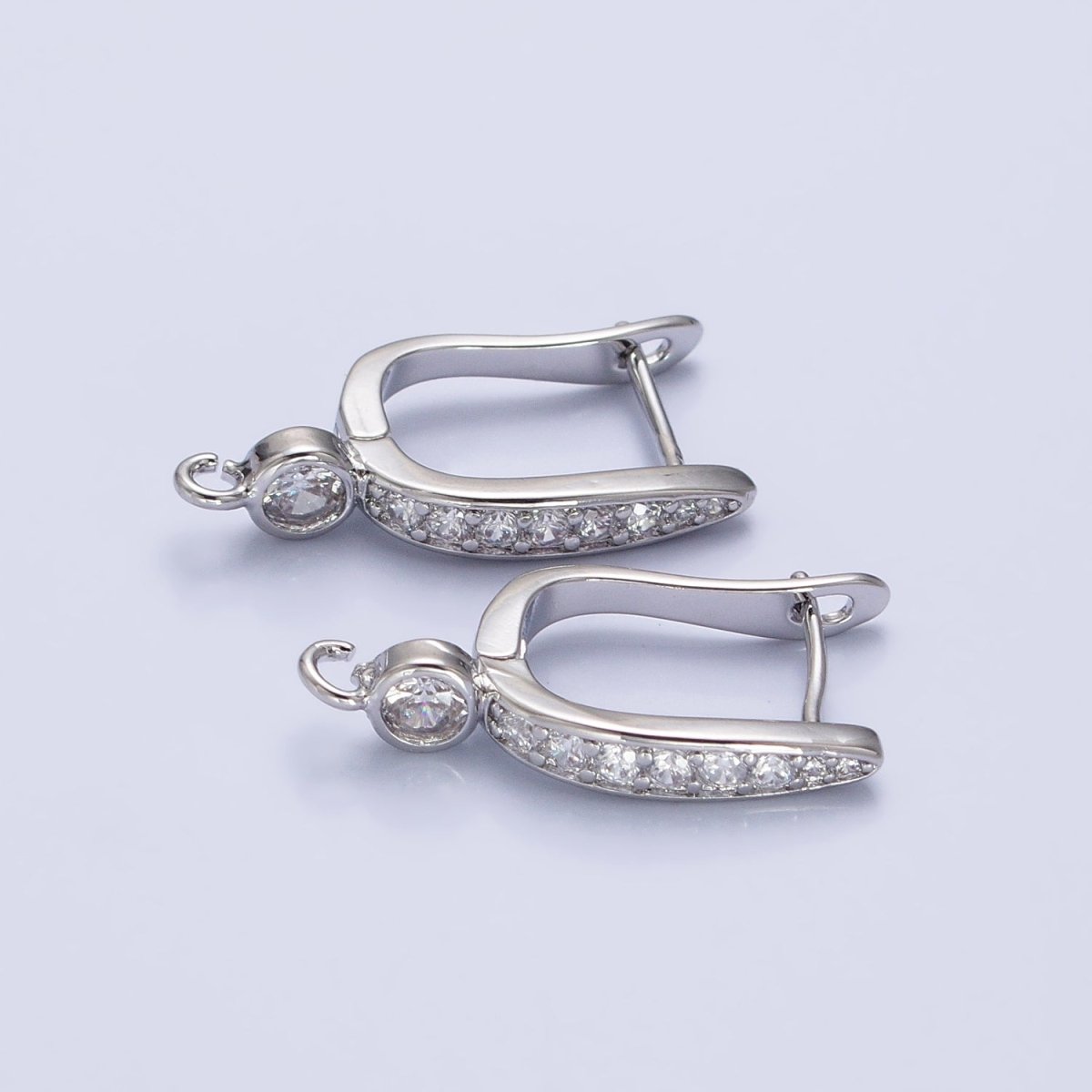 Gold, Silver Clear Micro Paved CZ English Lock with Open Loop Earrings Making Supply | Z-153 Z-154