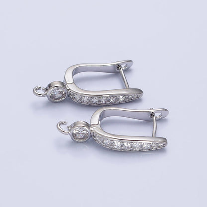 Gold, Silver Clear Micro Paved CZ English Lock with Open Loop Earrings Making Supply | Z-153 Z-154