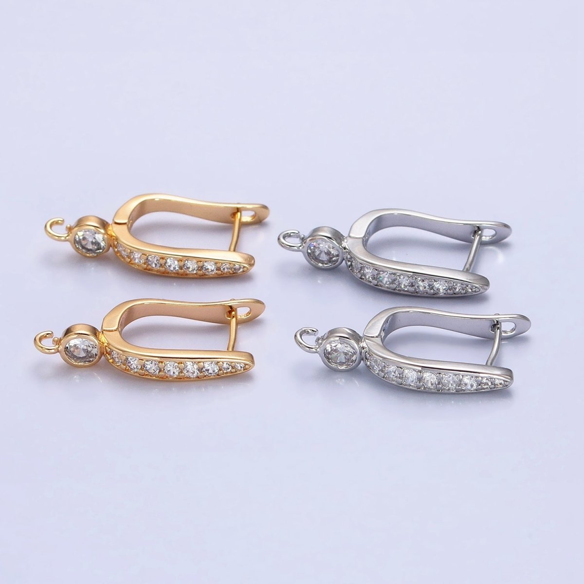 Gold, Silver Clear Micro Paved CZ English Lock with Open Loop Earrings Making Supply | Z-153 Z-154