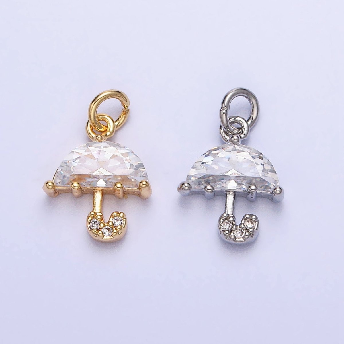 Gold, Silver Clear Micro Paved CZ Umbrella Mini Add-On Charm | AC679 AC680