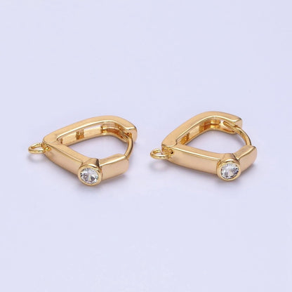 Gold, Silver Clear Round CZ Open Loop Triangle Huggie Earrings Supply | Z367 Z368