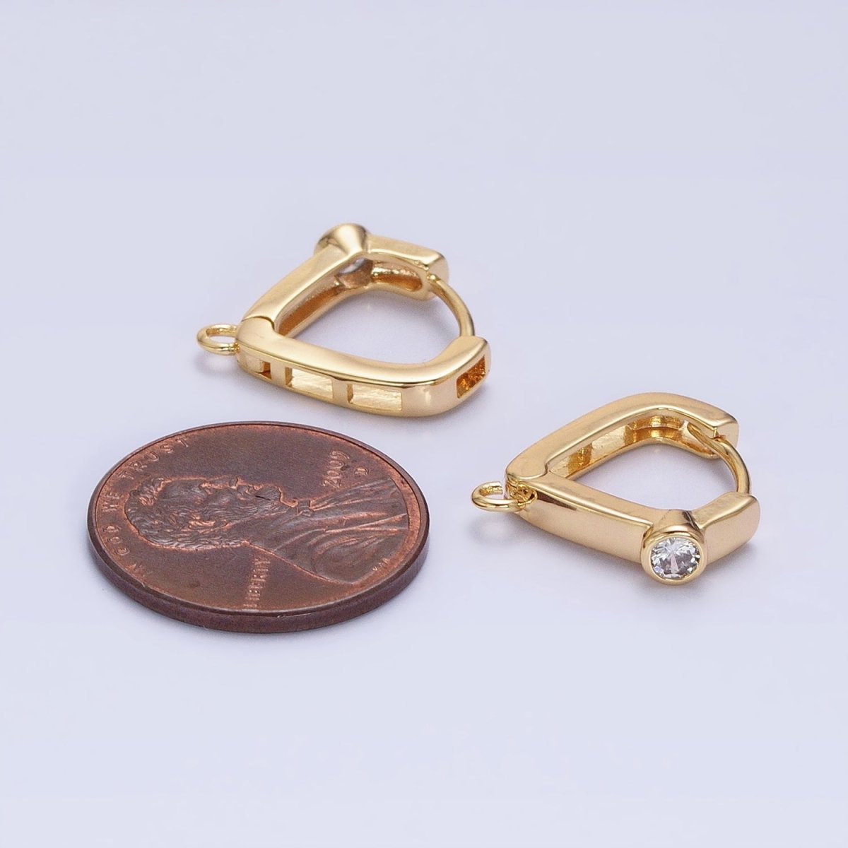 Gold, Silver Clear Round CZ Open Loop Triangle Huggie Earrings Supply | Z367 Z368