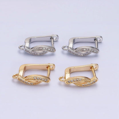 Gold, Silver Curved Micro Paved CZ Bar Open Loop English Lock Earring Supply | Z-365 Z-366