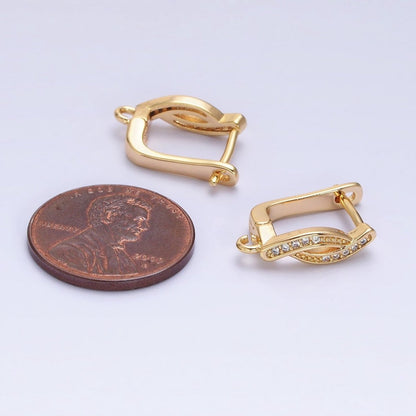 Gold, Silver Curved Micro Paved CZ Bar Open Loop English Lock Earring Supply | Z-365 Z-366