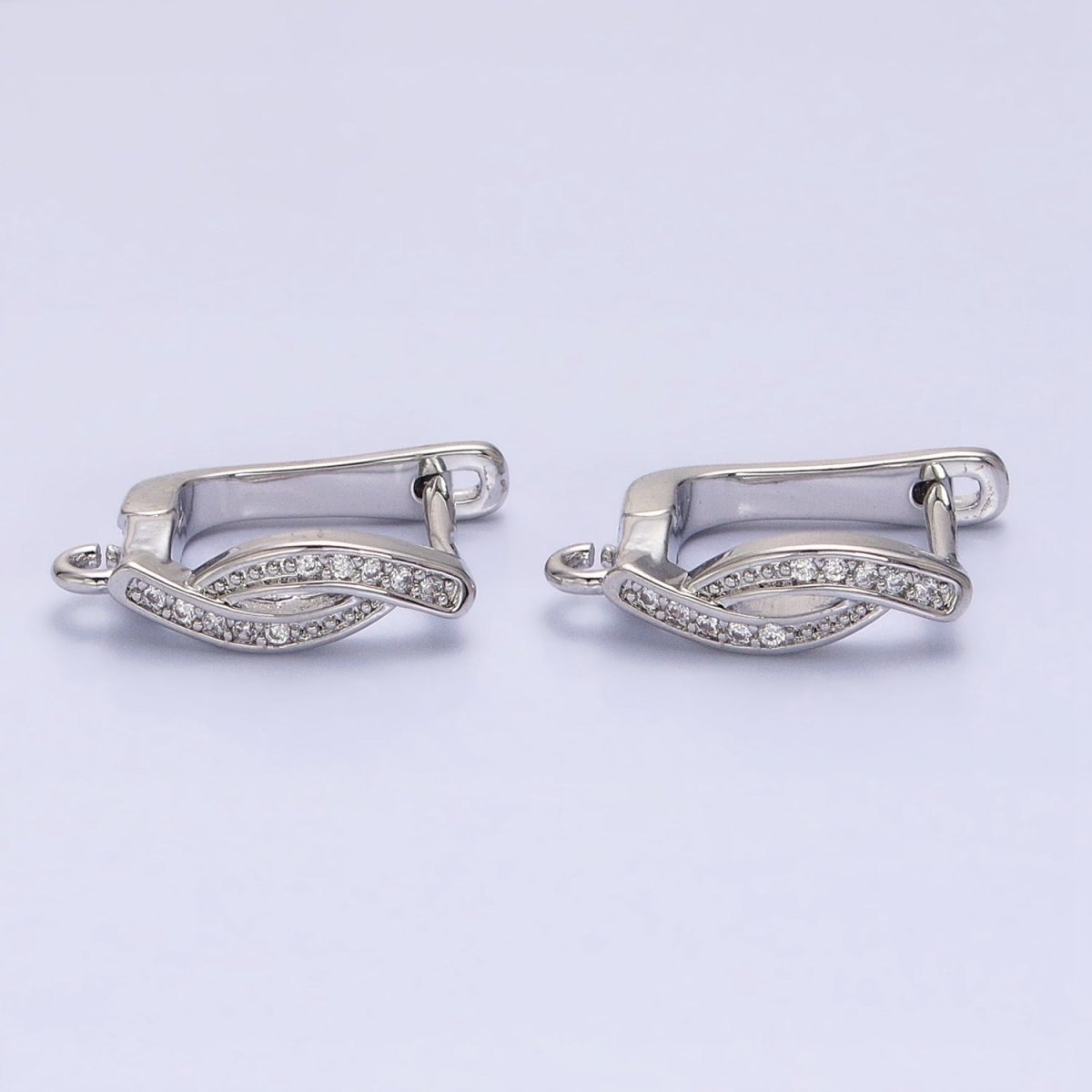 Gold, Silver Curved Micro Paved CZ Bar Open Loop English Lock Earring Supply | Z-365 Z-366