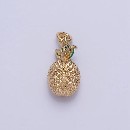 Gold, Silver Cut Spiked Pineapple Fruit Green Marquise Puffed Add-On Charm | AC705 AC706