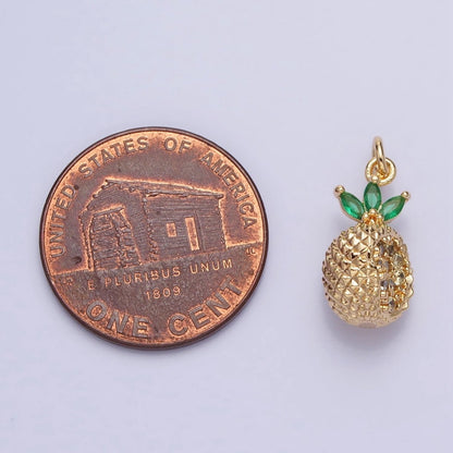 Gold, Silver Cut Spiked Pineapple Fruit Green Marquise Puffed Add-On Charm | AC705 AC706