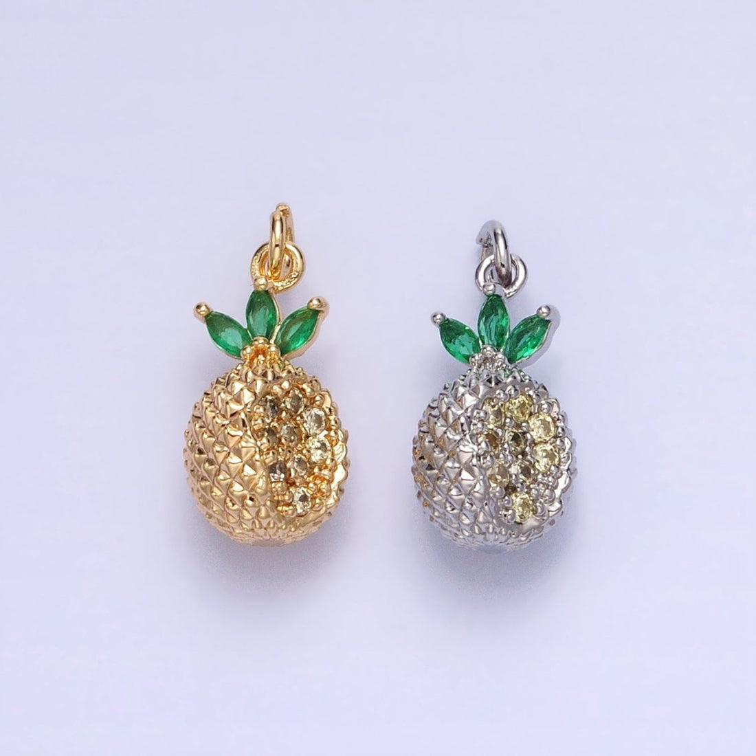 Gold, Silver Cut Spiked Pineapple Fruit Green Marquise Puffed Add-On Charm | AC705 AC706