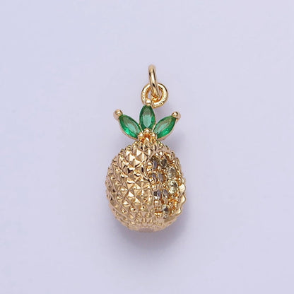 Gold, Silver Cut Spiked Pineapple Fruit Green Marquise Puffed Add-On Charm | AC705 AC706
