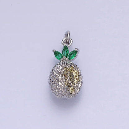 Gold, Silver Cut Spiked Pineapple Fruit Green Marquise Puffed Add-On Charm | AC705 AC706