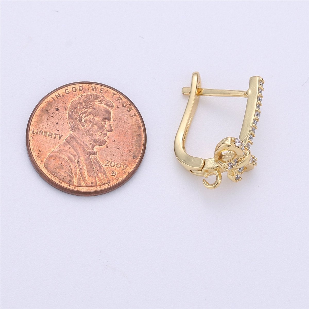 Gold / Silver CZ Micro Pave LatchBack Earring Wires Hooks, Leverback ear wires, Huggie ear wire Cubic open link earrings Supply K-314