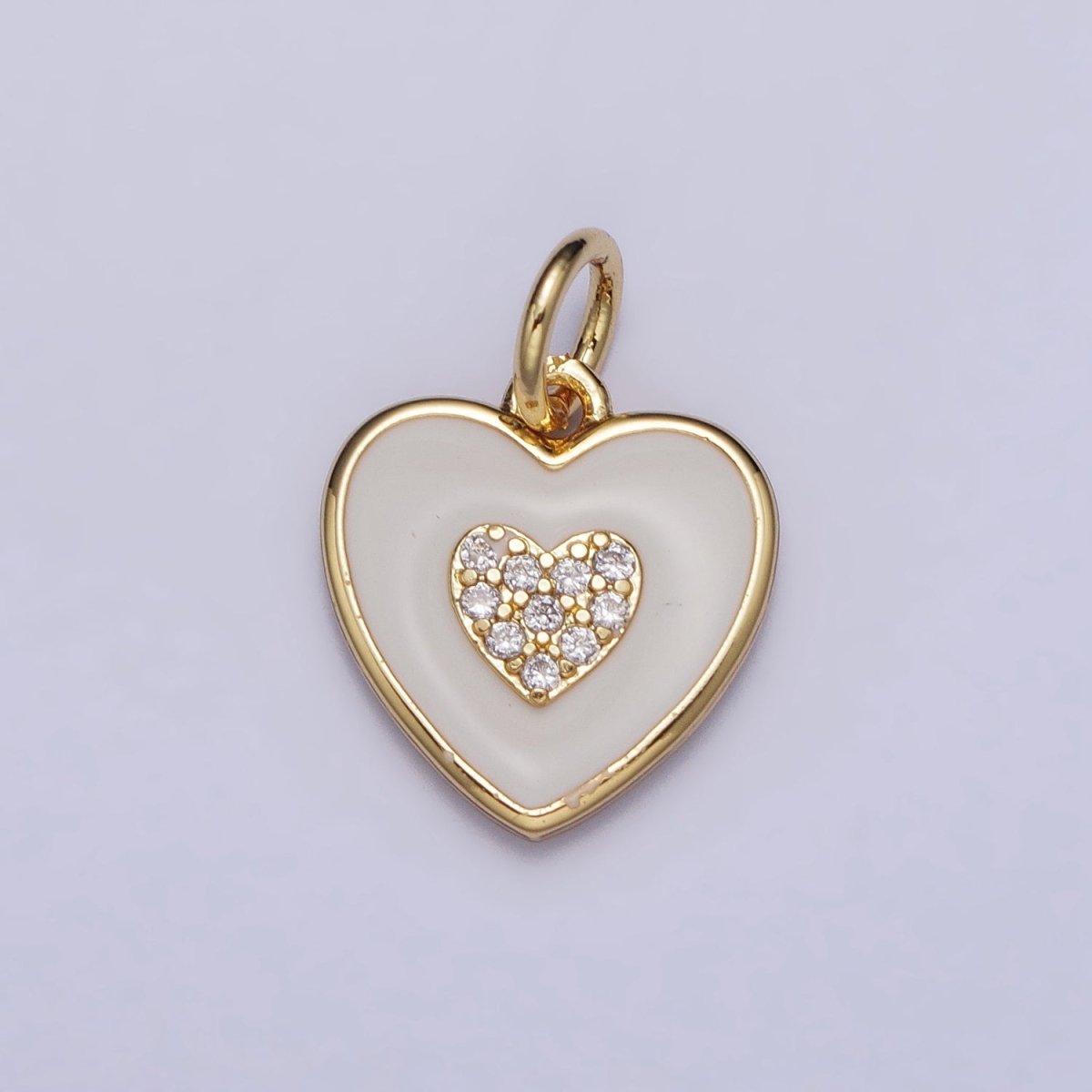 Gold, Silver Double Heart White Enamel Micro Paved CZ Charm | AC1021 AC1022