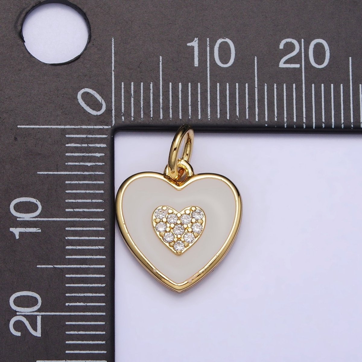 Gold, Silver Double Heart White Enamel Micro Paved CZ Charm | AC1021 AC1022