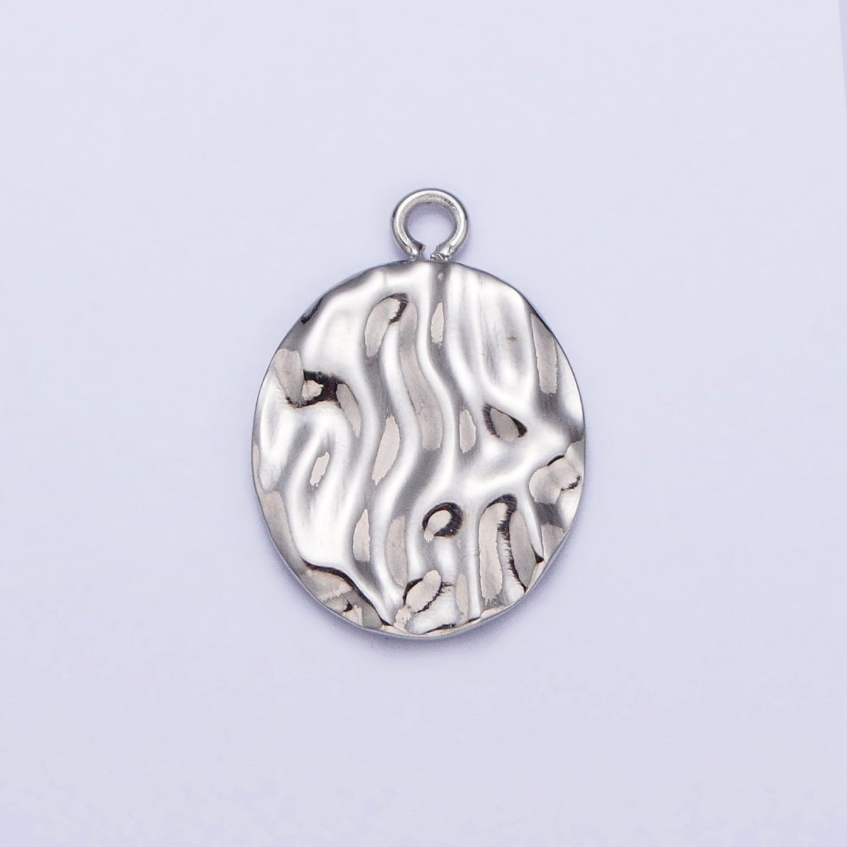 Gold, Silver Double Sided Oval Hammered Charm in Gold &amp; Silver | P-890