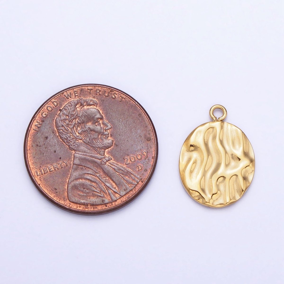 Gold, Silver Double Sided Oval Hammered Charm in Gold &amp; Silver | P-890
