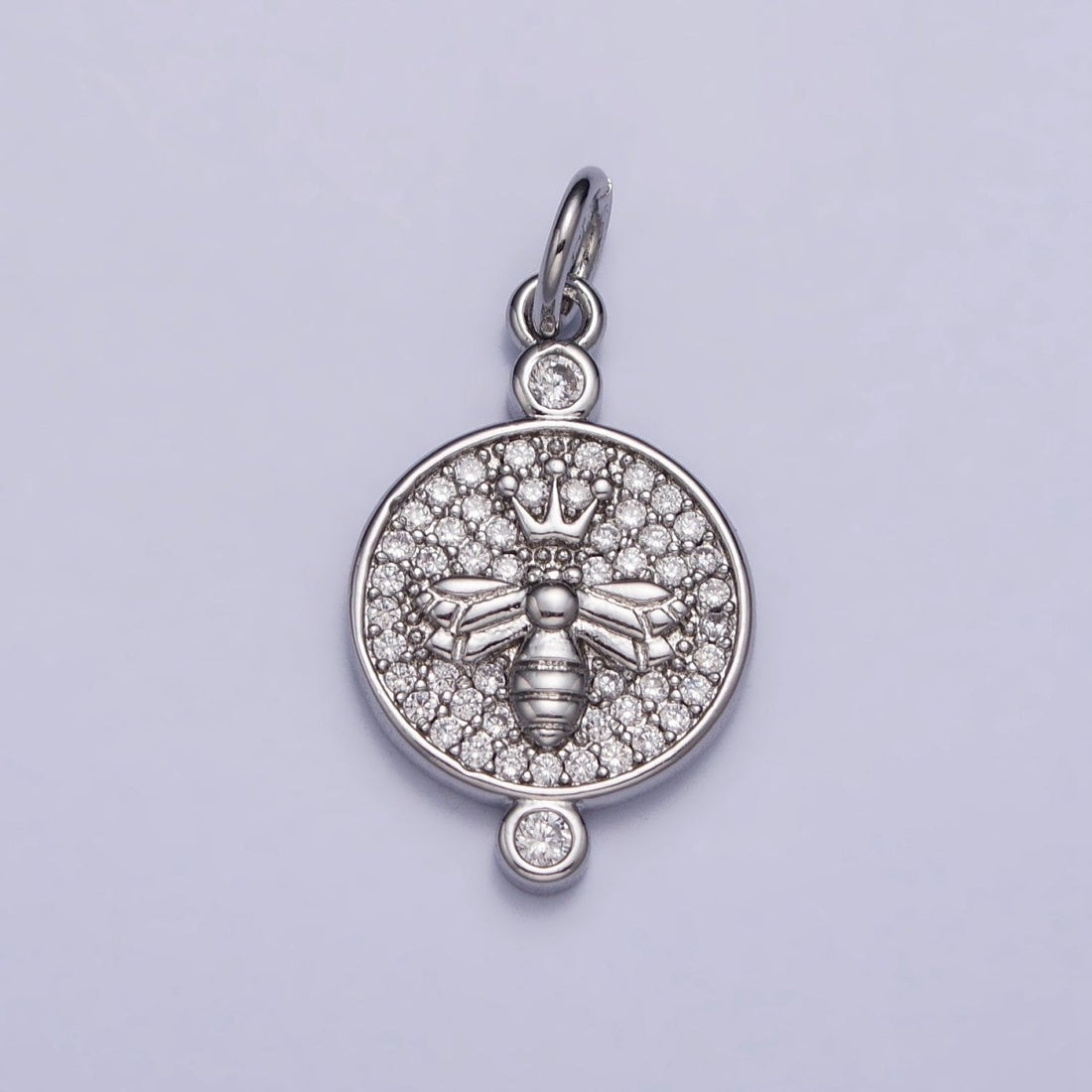 Gold, Silver Double Sided Queen Bee Insect Sunburst Lined Micro Paved CZ Round Charm | AC981 AC986