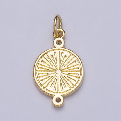 Gold, Silver Double Sided Religious Latin Cross Sunburst Lined Micro Paved CZ Round Charm | AC983 AC989