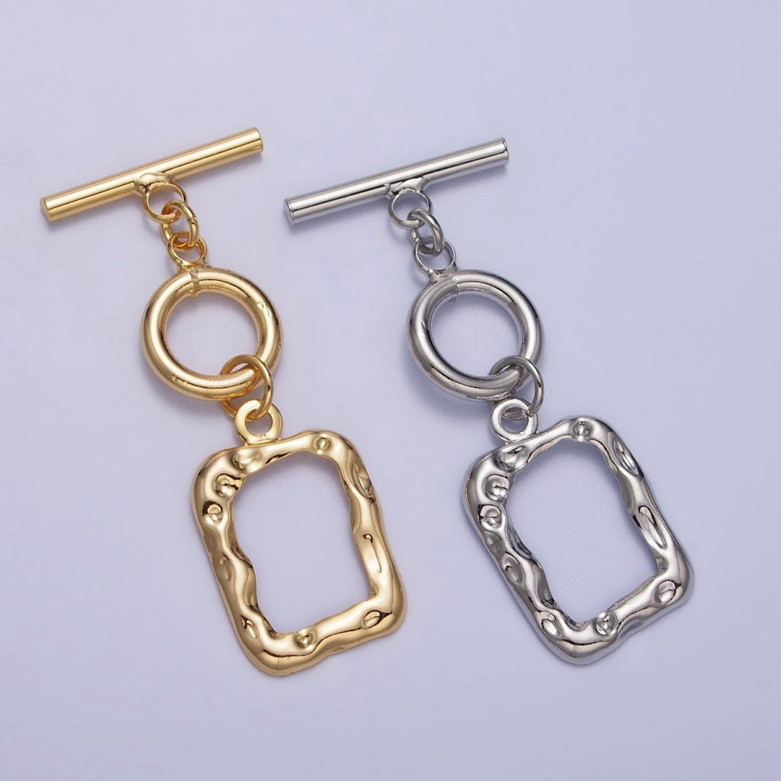 Gold, Silver Double Toggle Clasps Round &amp; Hammered Rectangular Jewelry Closure Supply | Z-095 Z-096